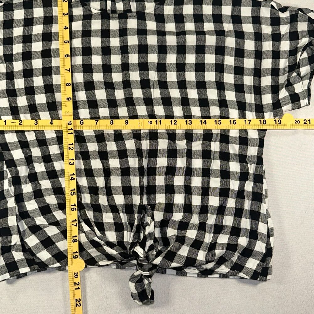 Madewell Buffalo Check black & White Button Back Tie Tee Blouse Medium - Picture 11 of 11